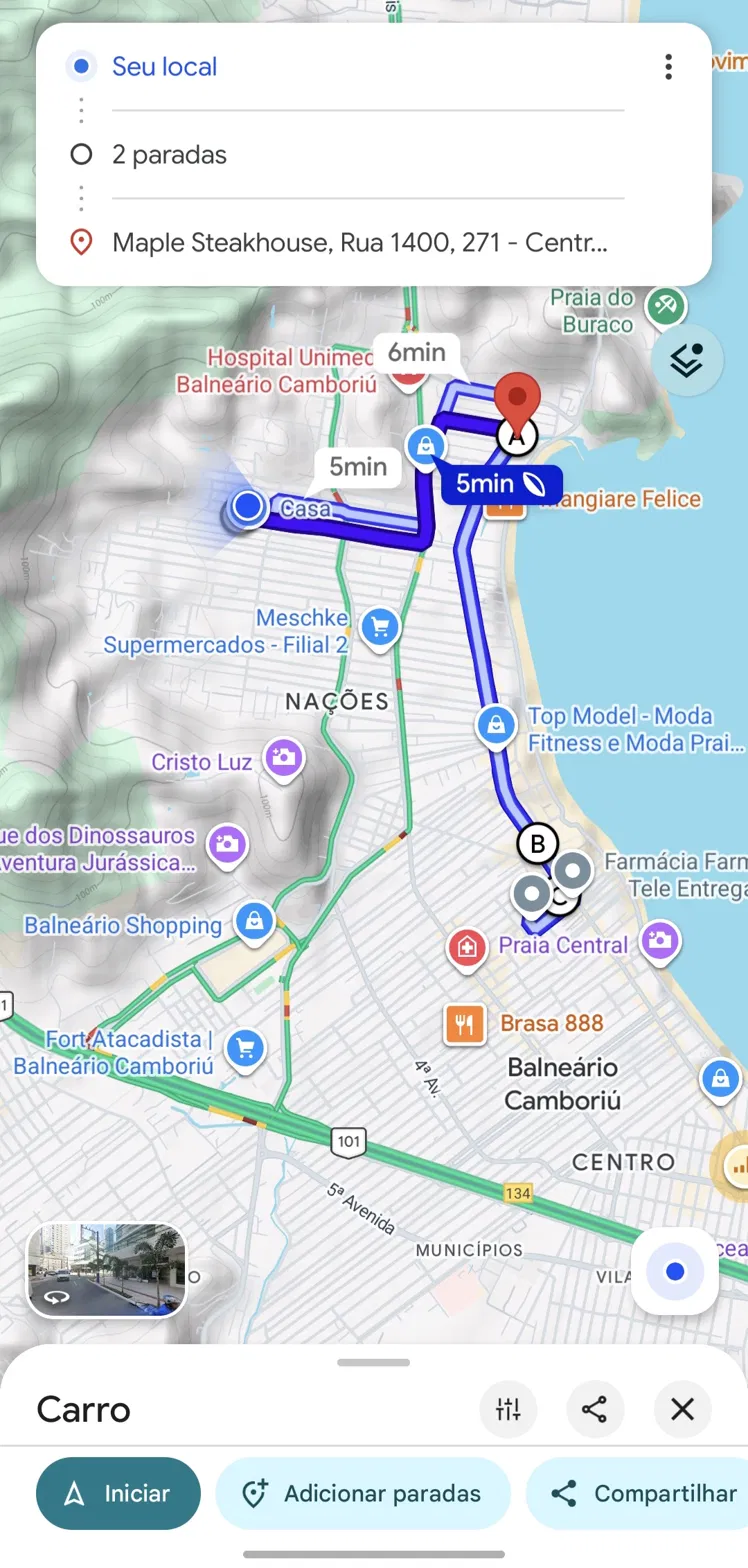 Rota aberta no Google Maps