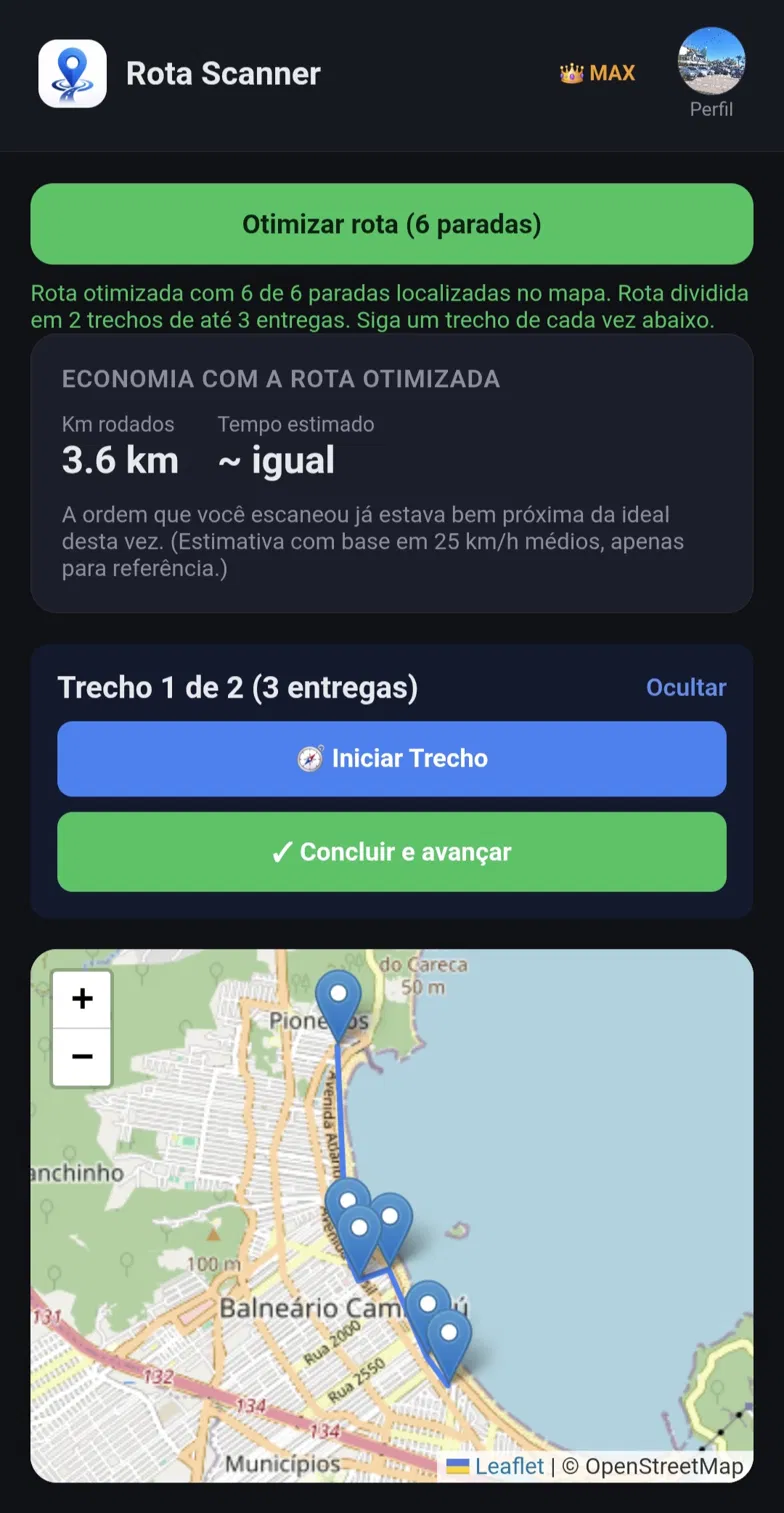 Rota otimizada com mapa