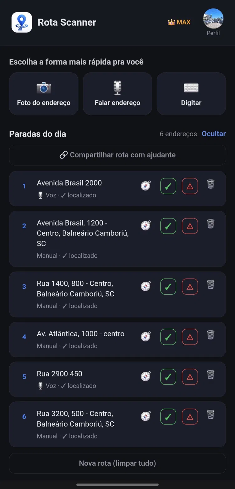 Lista de paradas numeradas